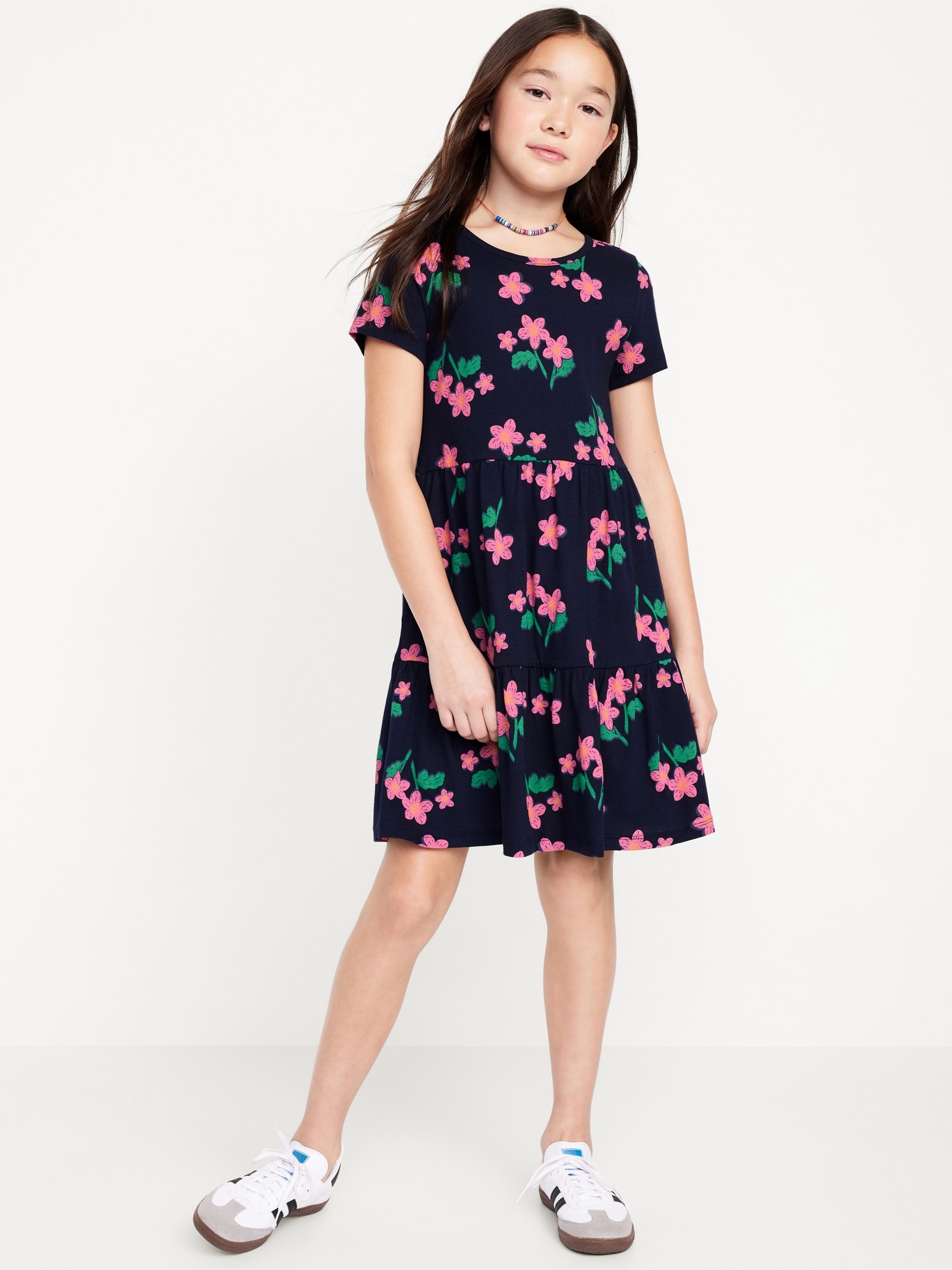 Printed Short-Sleeve Tiered Dress for Girls