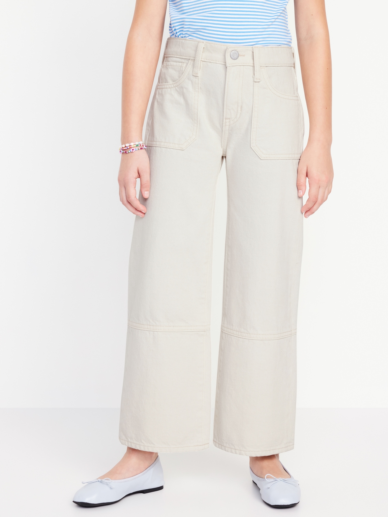 High-Waisted Baggy Wide-Leg Utility Jeans for Girls