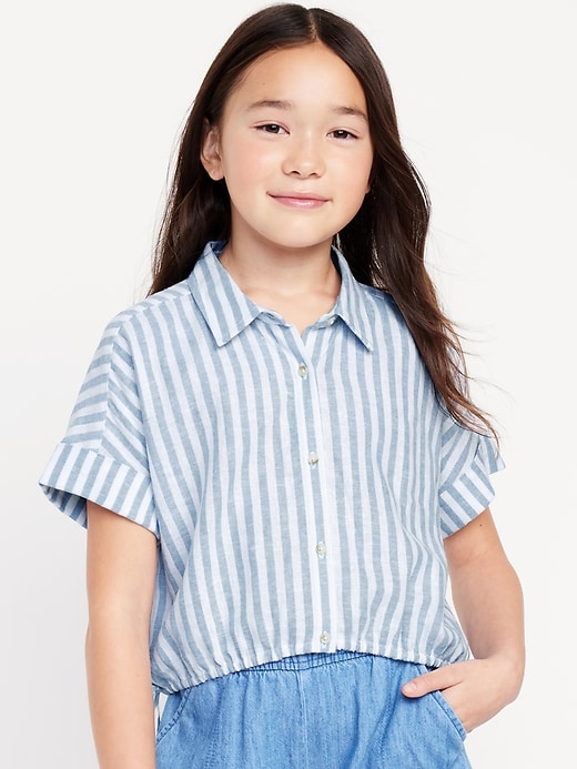 View large product image 1 of 3. Short-Sleeve Striped Linen-Blend Top for Girls