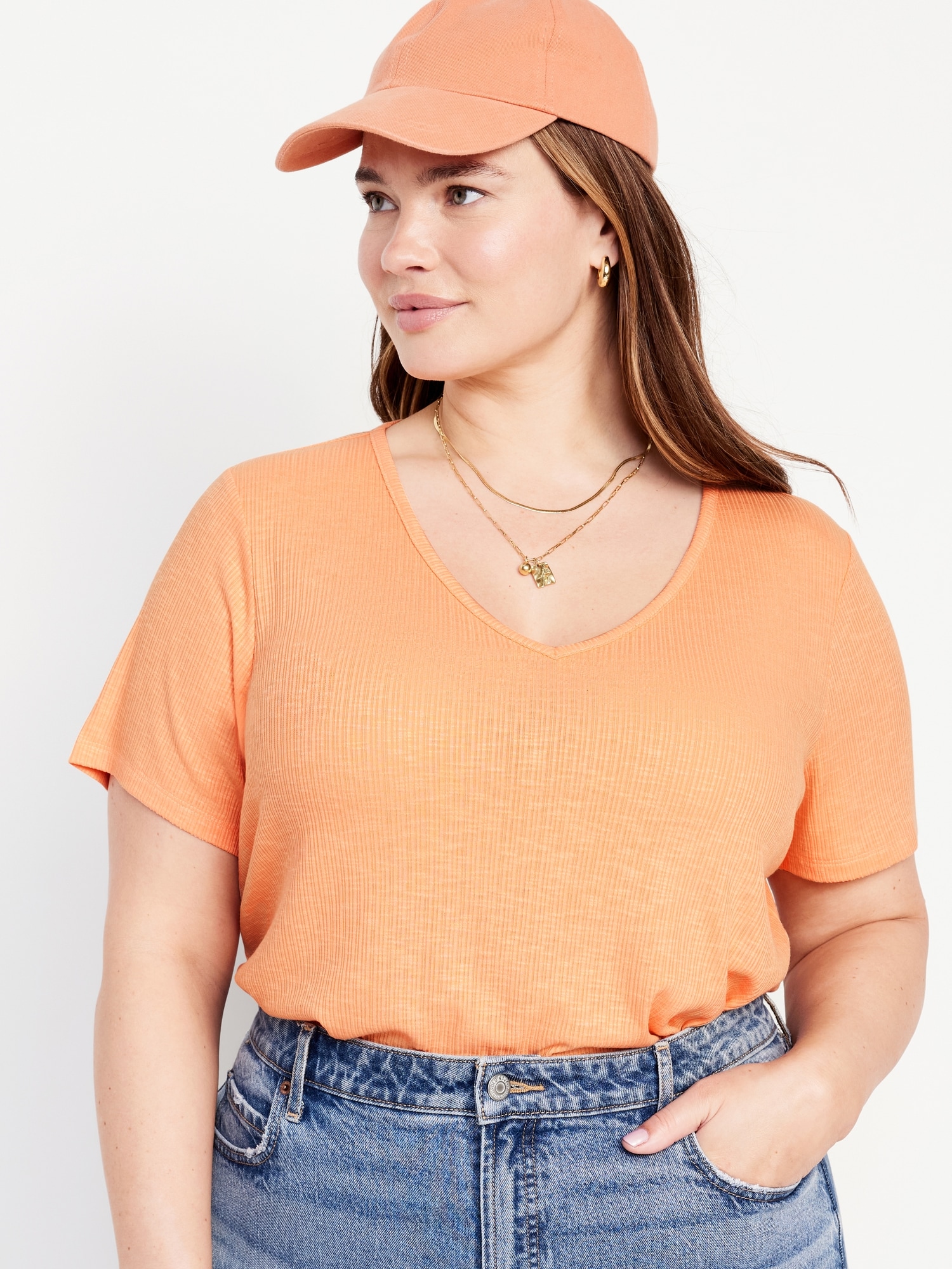 Luxe VNeck Ribbed SlubKnit TShirt Old Navy