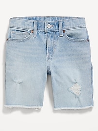 View large product image 4 of 4. High-Waisted Frayed-Hem Jean Bermuda Shorts for Girls