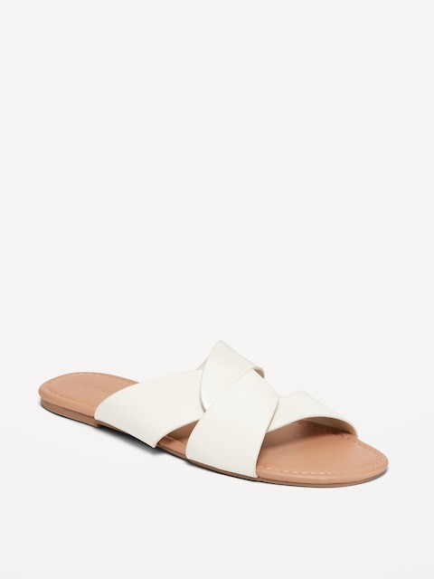 Faux-Leather Link Strap Sandals - Bone