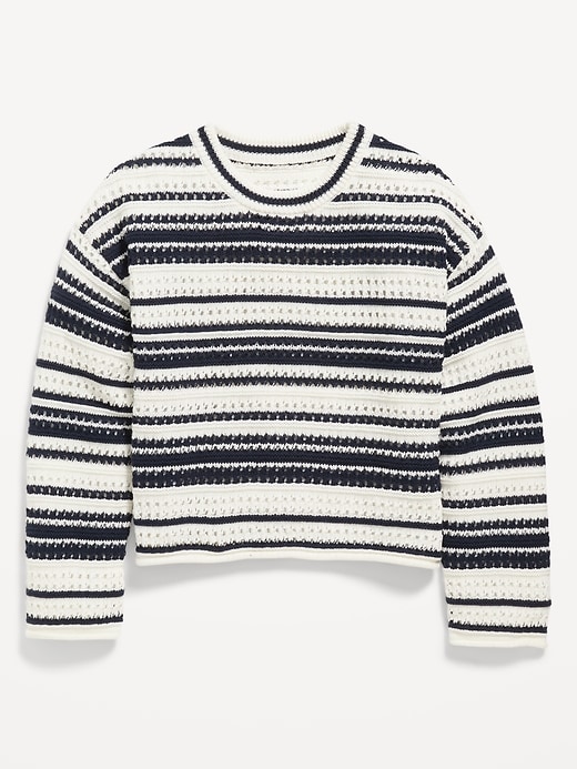 View large product image 1 of 2. Striped Crochet-Knit Sweater for Girls
