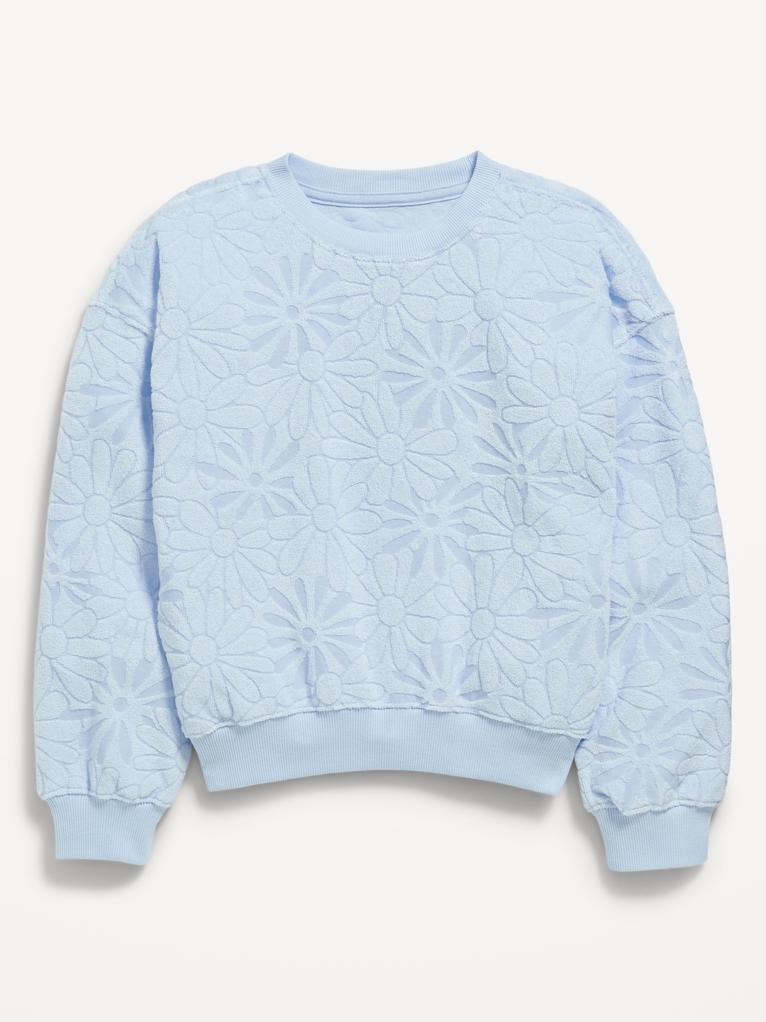 Oversized Textured-Floral Drop-Shoulder Sweatshirt for Girls