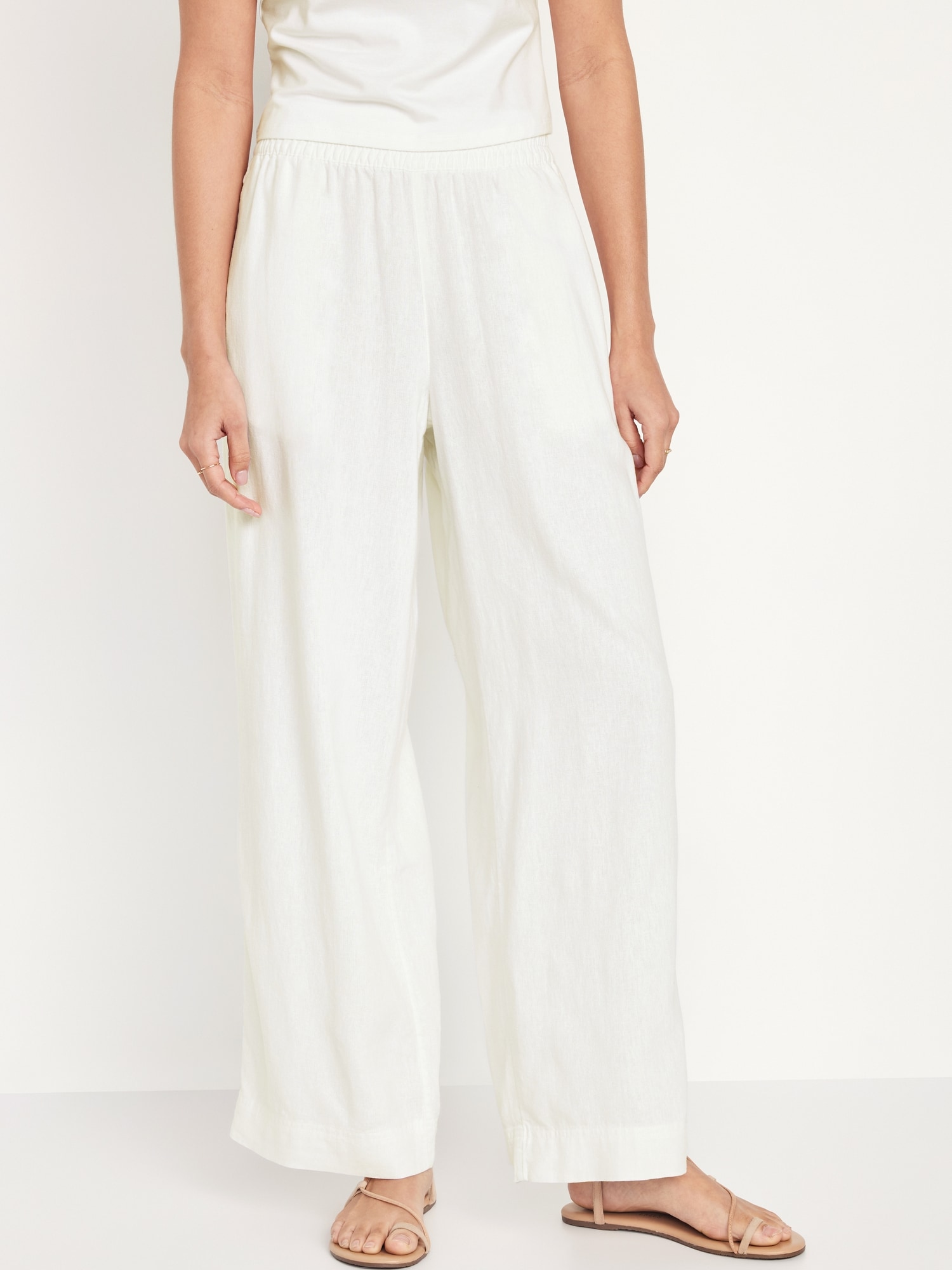 Tall White Linen High Waisted Tailored Pants