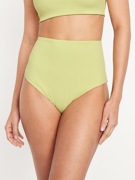 Image number 1 showing, High-Waisted French-Cut Puckered Bikini Swim Bottoms