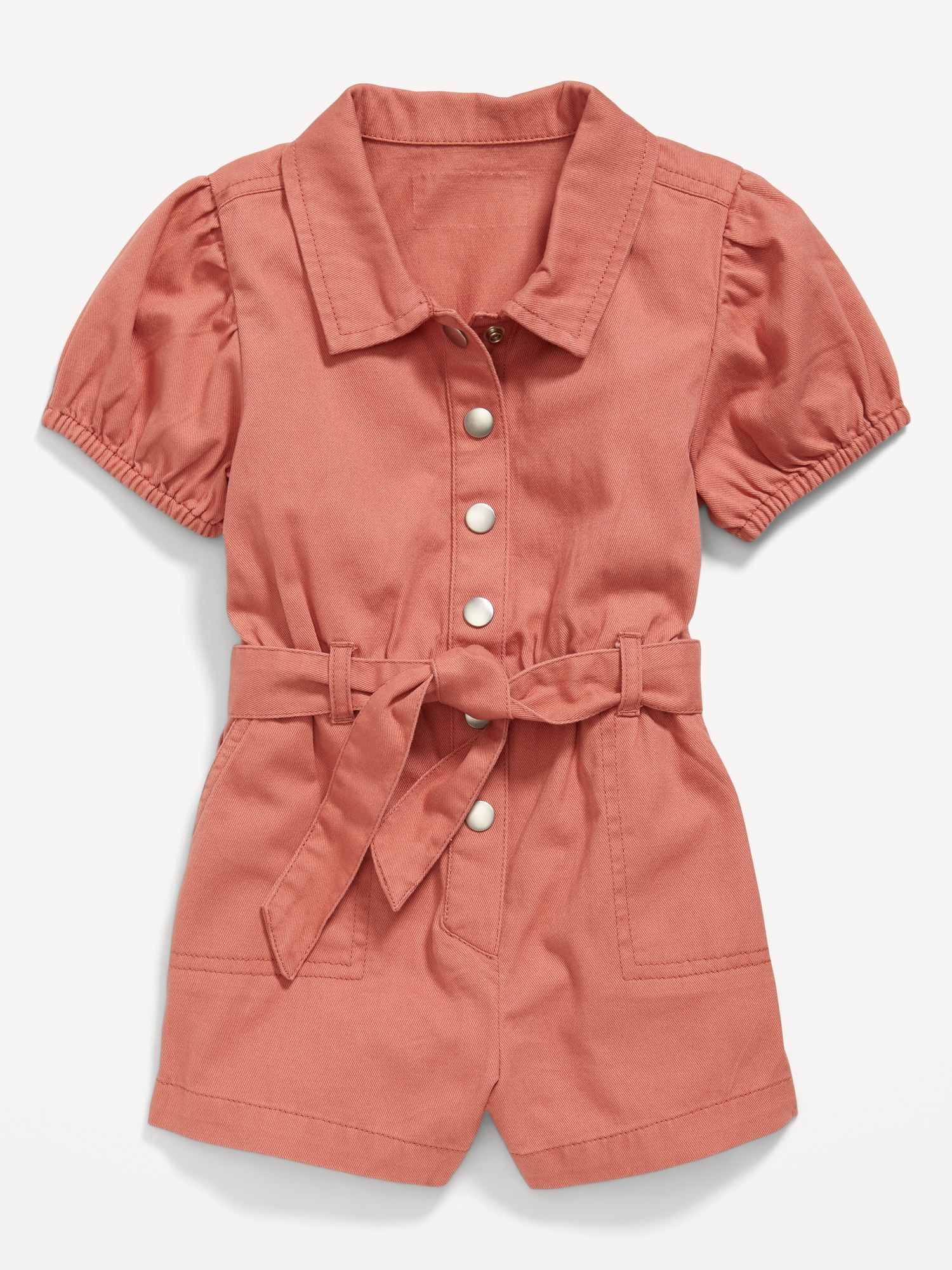 Puff-Sleeve Tie-Front Utility Romper for Toddler Girls Hot Deal