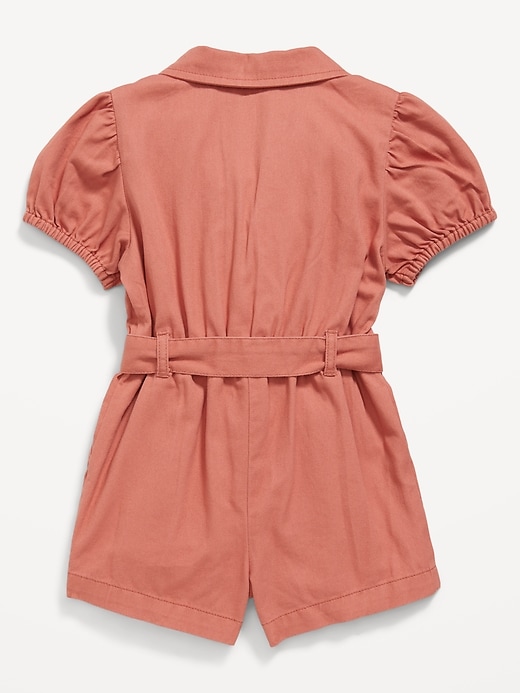 View large product image 2 of 2. Puff-Sleeve Tie-Front Utility Romper for Toddler Girls