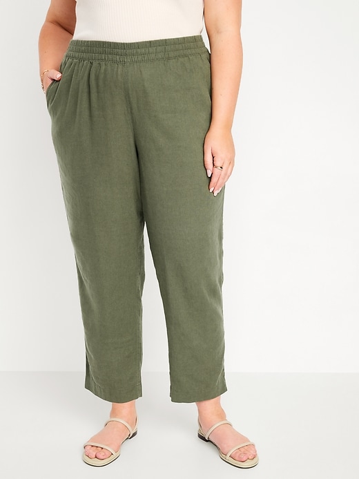 Image number 7 showing, High-Waisted Linen-Blend Straight Pants