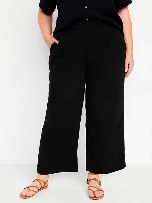 Image number 7 showing, High-Waisted Crinkle Gauze Pull-On Ankle Pants