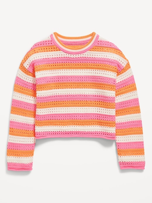 View large product image 1 of 2. Striped Crochet-Knit Sweater for Girls