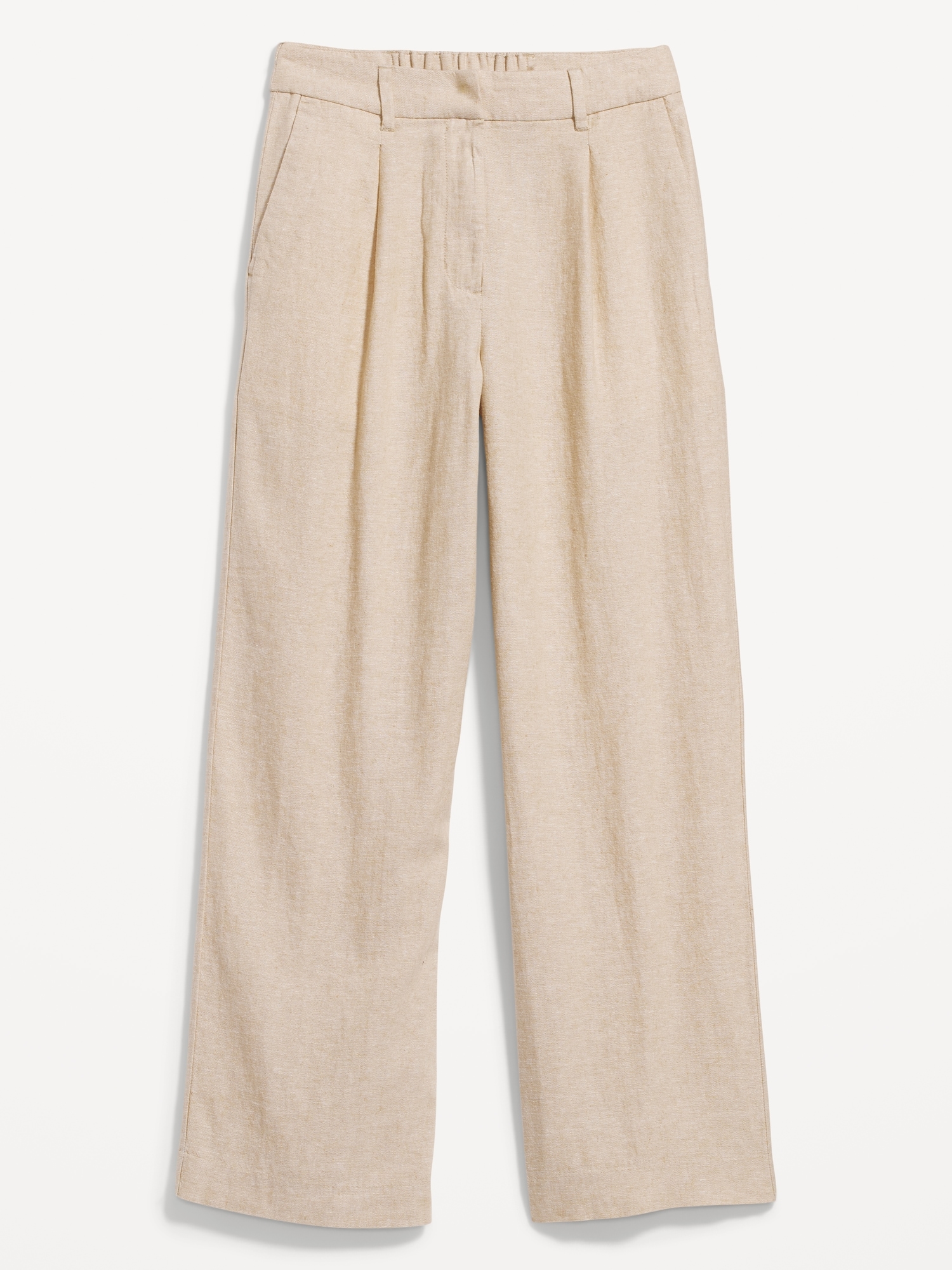 Wide-leg Linen-blend Pants - Light beige - Ladies