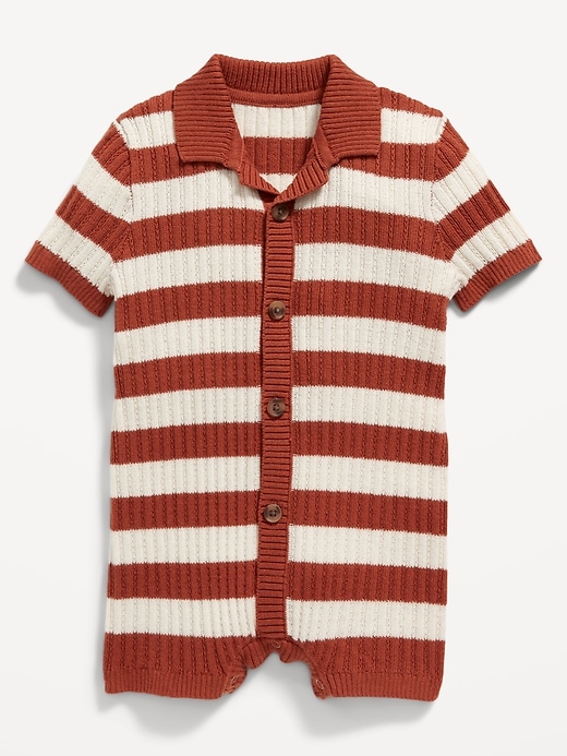 View large product image 1 of 2. Striped Sweater-Knit Button-Front Romper for Baby