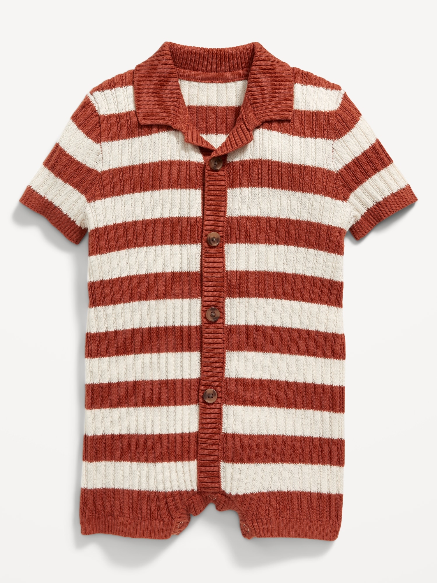 Striped Sweater-Knit Button-Front Romper for Baby