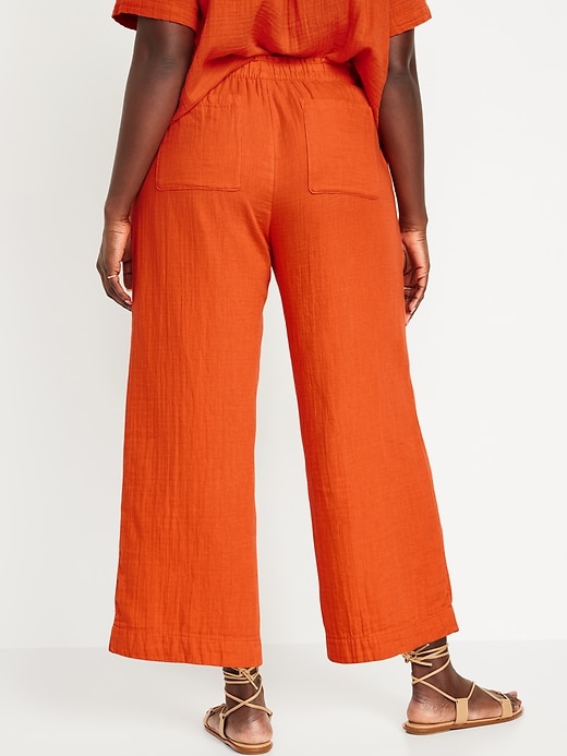 Image number 6 showing, High-Waisted Crinkle Gauze Pull-On Ankle Pants