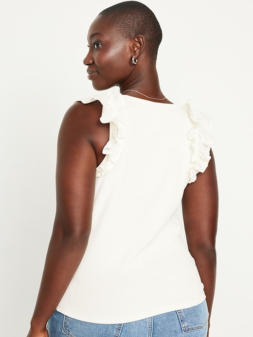 Image number 6 showing, Ruffle-Trim Mixed Fabric Top