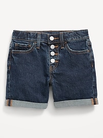View large product image 4 of 5. High-Waisted Button-Fly Ripped Jean Midi Shorts for Girls