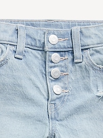 View large product image 5 of 5. High-Waisted Button-Fly Ripped Jean Midi Shorts for Girls