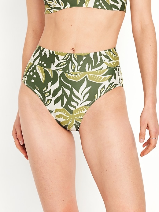 Image number 1 showing, Banded High-Waist Bikini Swim Bottoms