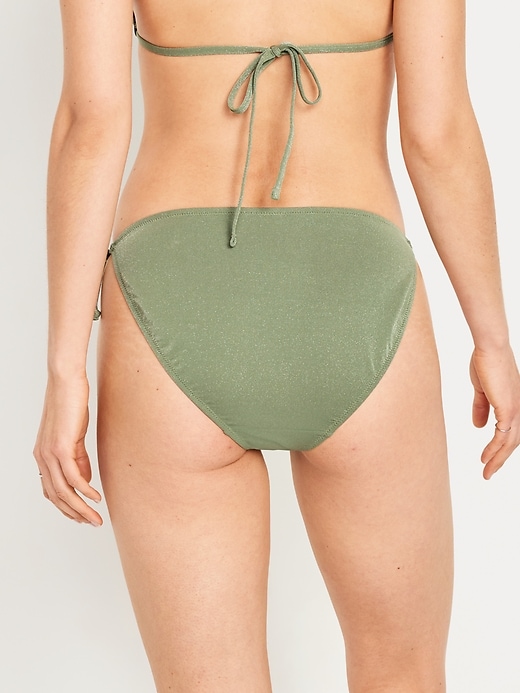 Image number 2 showing, Mid-Rise Side-Tie Shine String Bikini Swim Bottoms
