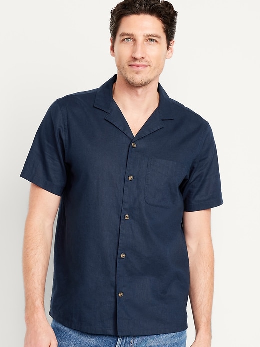 Image number 1 showing, Short-Sleeve Linen-Blend Camp Shirt