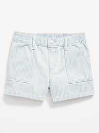 View large product image 4 of 4. Elasticized High-Waisted Striped Utility Jean Shorts for Girls