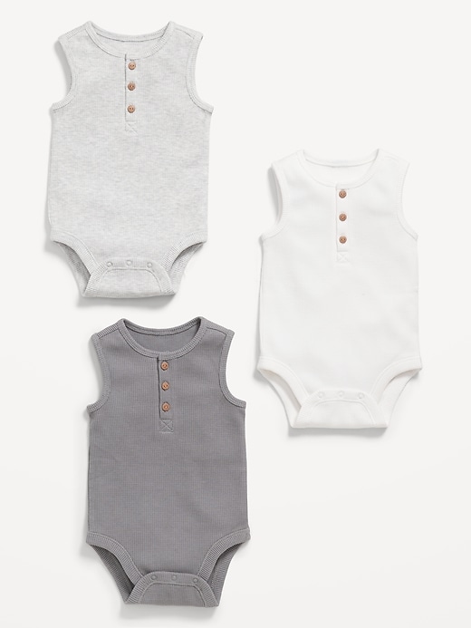 View large product image 2 of 2. Unisex Sleeveless Henley Bodysuit 3-Pack for Baby