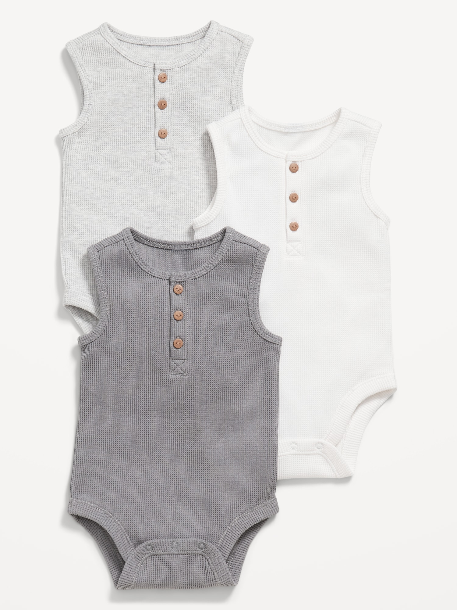 Unisex Sleeveless Henley Bodysuit 3-Pack for Baby