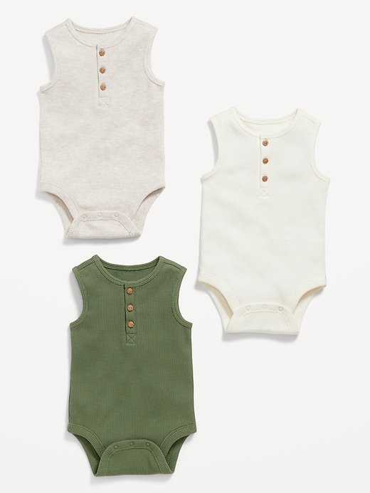 View large product image 2 of 2. Unisex Sleeveless Henley Bodysuit 3-Pack for Baby