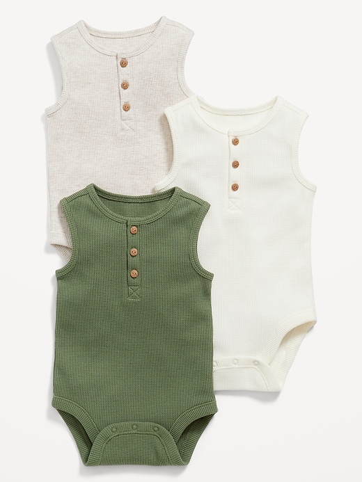 View large product image 1 of 2. Unisex Sleeveless Henley Bodysuit 3-Pack for Baby