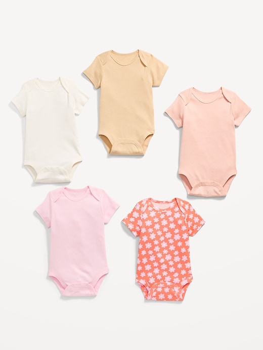 View large product image 2 of 2. Unisex Short-Sleeve Bodysuit 5-Pack for Baby