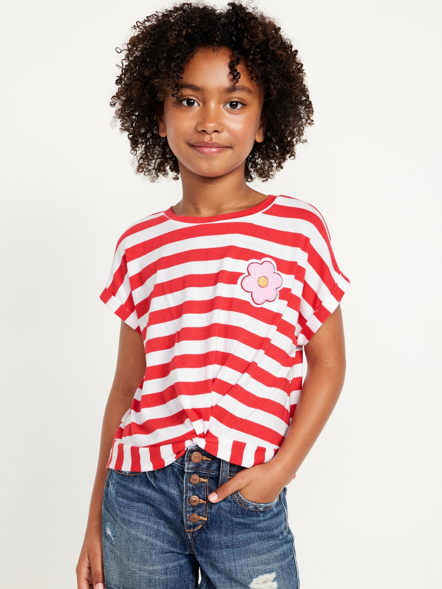Printed Short-Sleeve Twist-Front T-Shirt for Girls