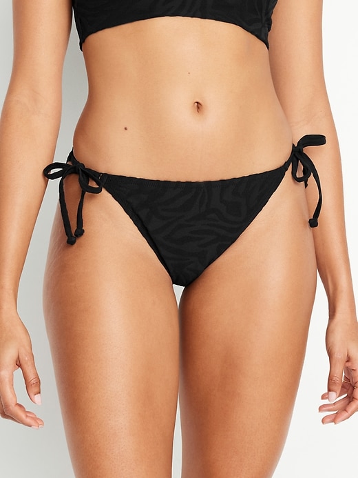 Image number 1 showing, Mid-Rise Textured String Bikini Swim Bottoms