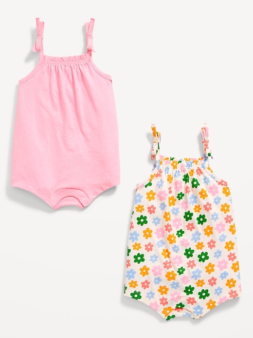 View large product image 2 of 2. Jersey-Knit Tie-Bow Romper 2-Pack for Baby
