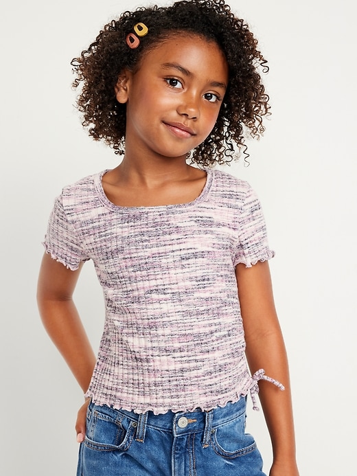 View large product image 1 of 3. Short-Sleeve Textured Knit Side-Ruched Top for Girls