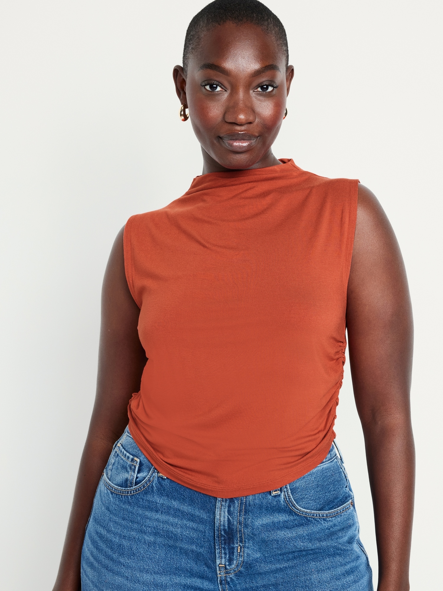 Orange mock best sale neck top