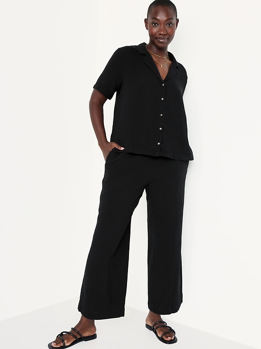 Image number 3 showing, High-Waisted Crinkle Gauze Pull-On Ankle Pants
