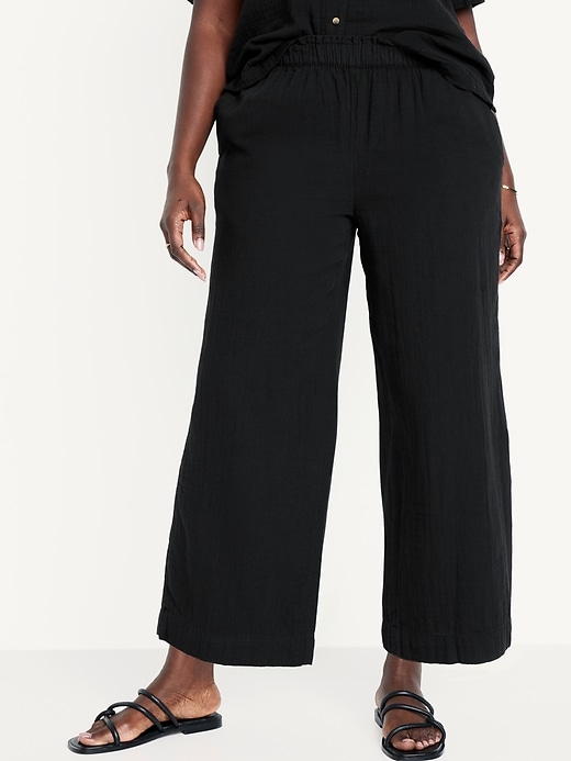 Image number 5 showing, High-Waisted Crinkle Gauze Pull-On Ankle Pants