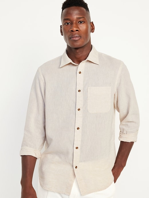 Image number 1 showing, Regular Fit Everyday Linen-Blend Shirt for Men - Easter picture ideas for families
