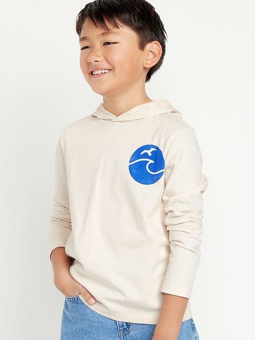 View large product image 1 of 3. Long-Sleeve Jersey-Knit Graphic Hooded T-Shirt for Boys
