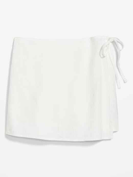 Image number 4 showing, High-Waisted Linen-Blend Wrap-Front Mini Skort