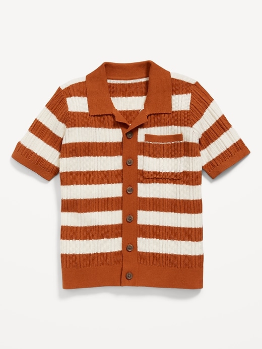 View large product image 1 of 3. Striped Button-Front Pocket Sweater for Toddler Boys