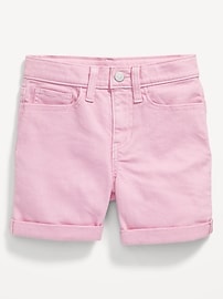 View large product image 4 of 4. High-Waisted Button-Fly Ripped Jean Midi Shorts for Girls