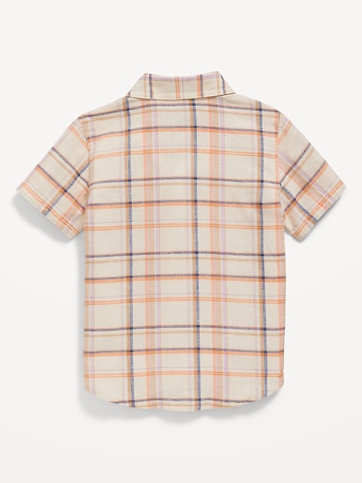 View large product image 2 of 3. Short-Sleeve Linen-Blend Utility Pocket Shirt for Toddler Boys