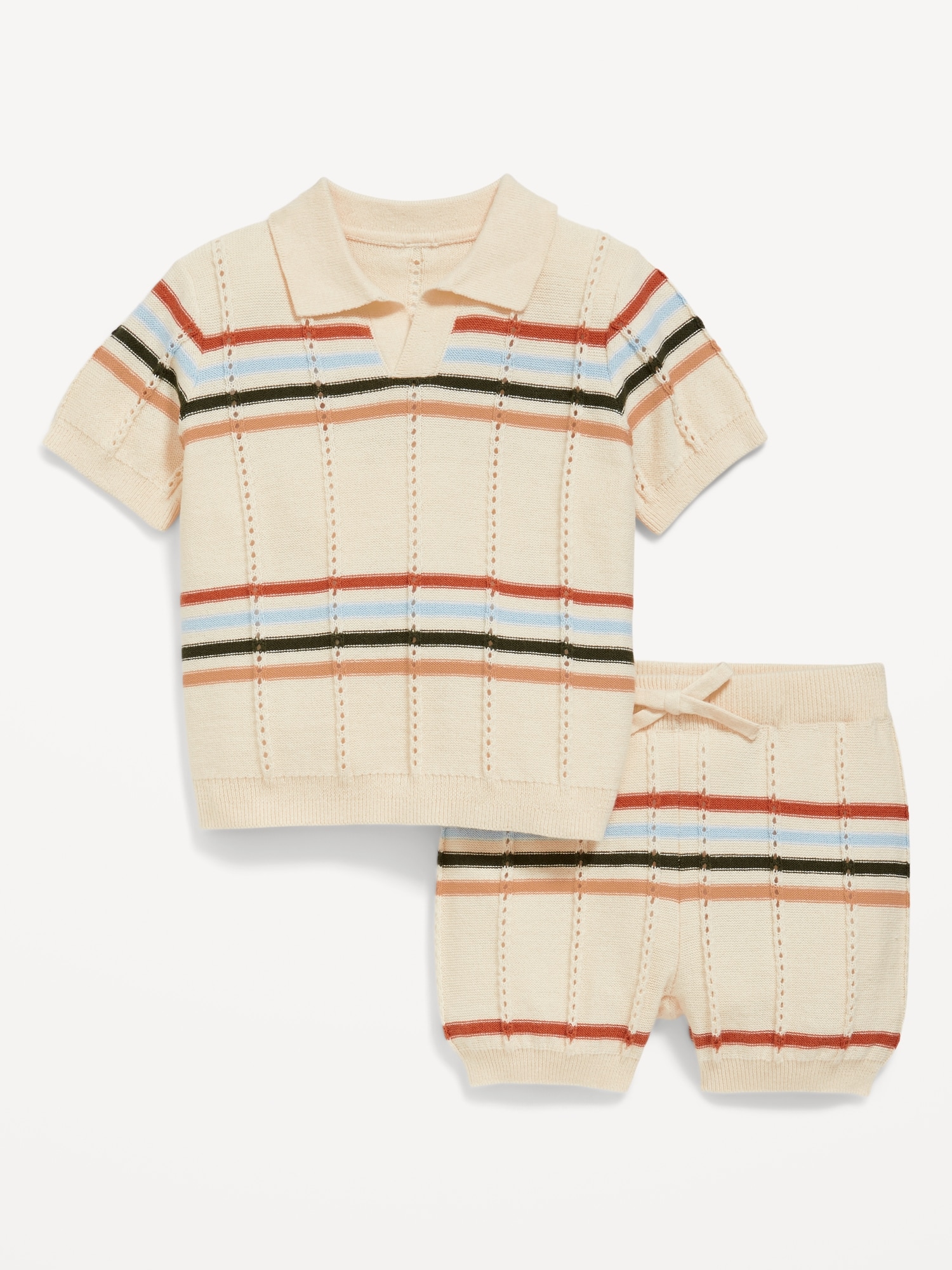 Printed Sweater-Knit Polo Shirt and Shorts Set for Baby
