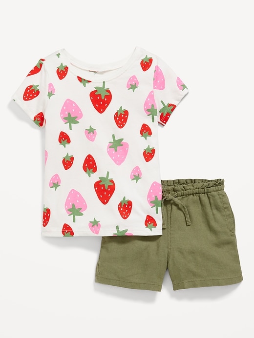 View large product image 1 of 1. Printed T-Shirt and Solid Shorts Set for Toddler Girls