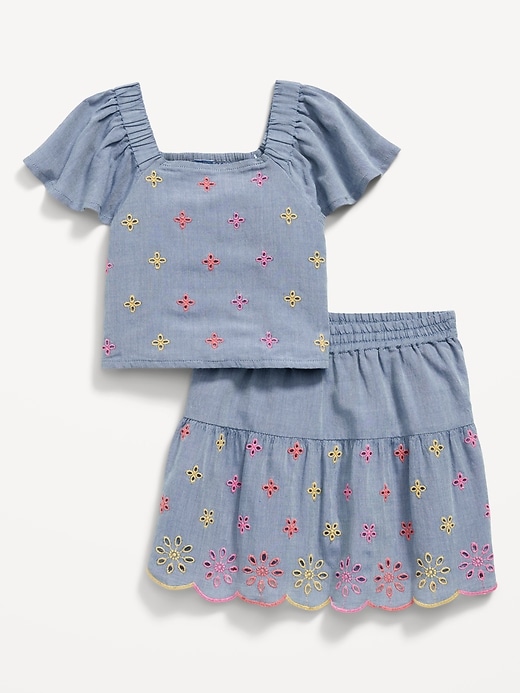 View large product image 1 of 1. Flutter-Sleeve Floral Cutout Top and Skirt Set for Toddler Girls