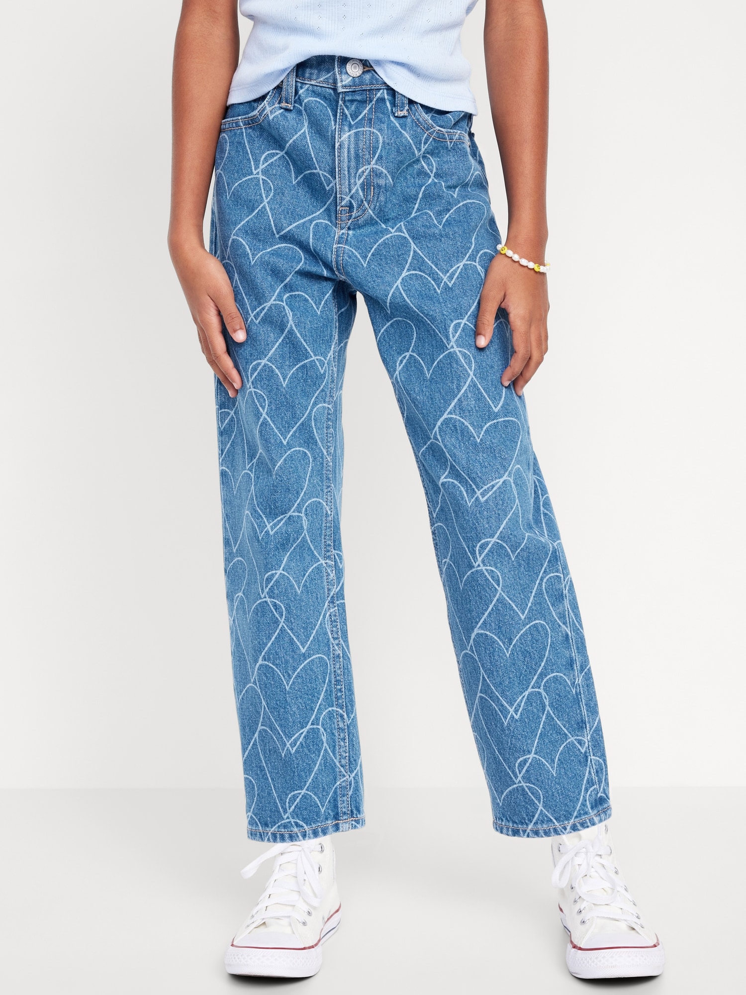 High-Waisted Slouchy Straight Non-Stretch Jeans for Girls