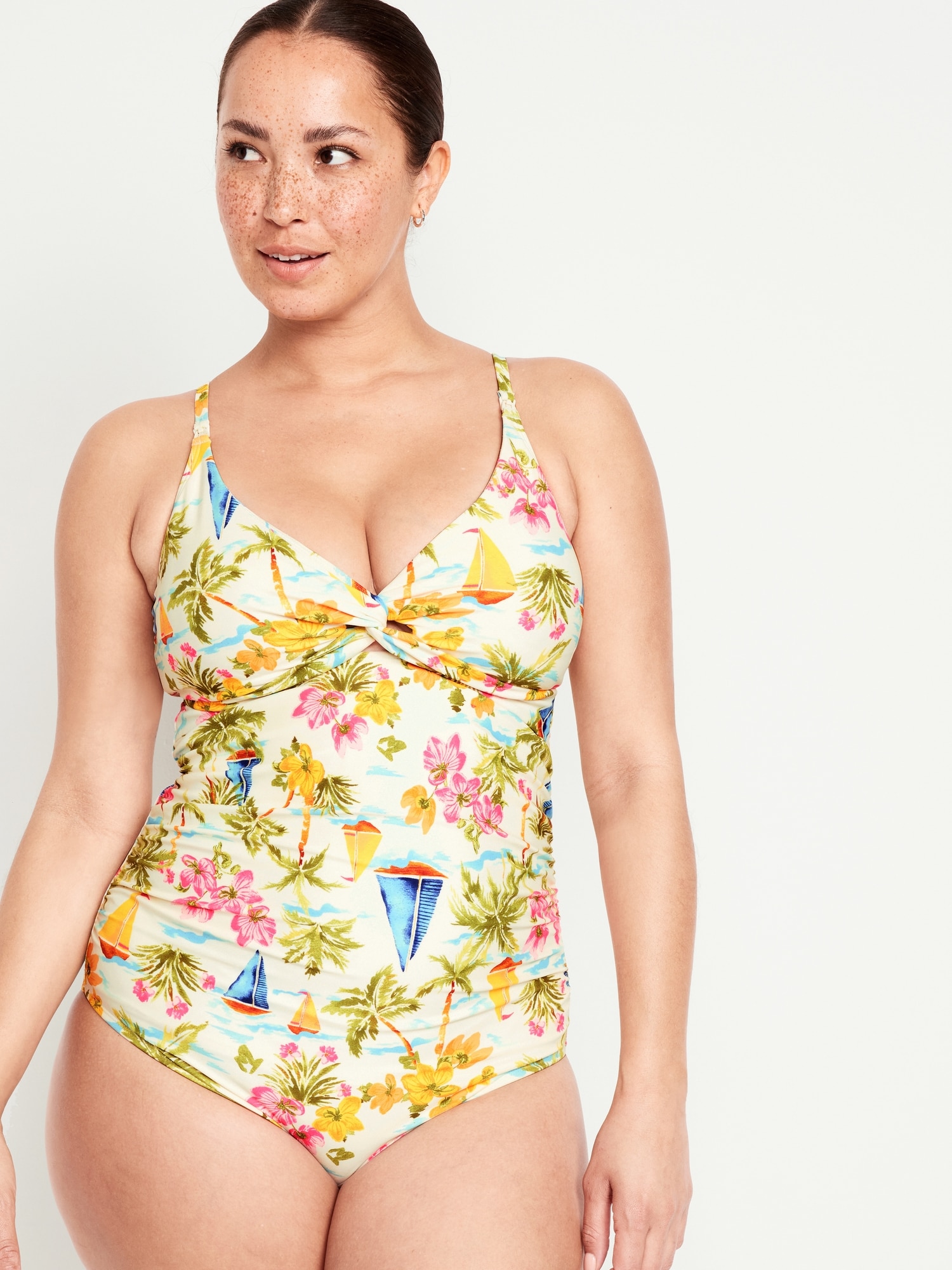 Maternity Matching Twist-Front Cutout Nursing Tankini Swim Top
