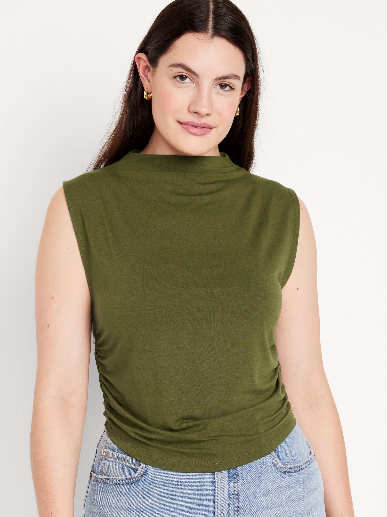 Mock-Neck Ruched Tank Top | Old Navy
